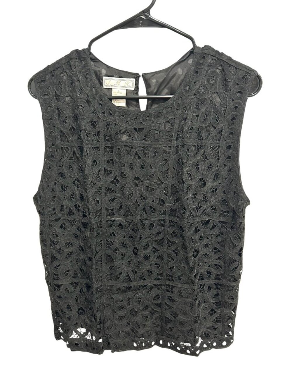 Vintage S.M.H. Lace Sleeveless Top Black Sz Large Keyhole Back Office Whimsigoth